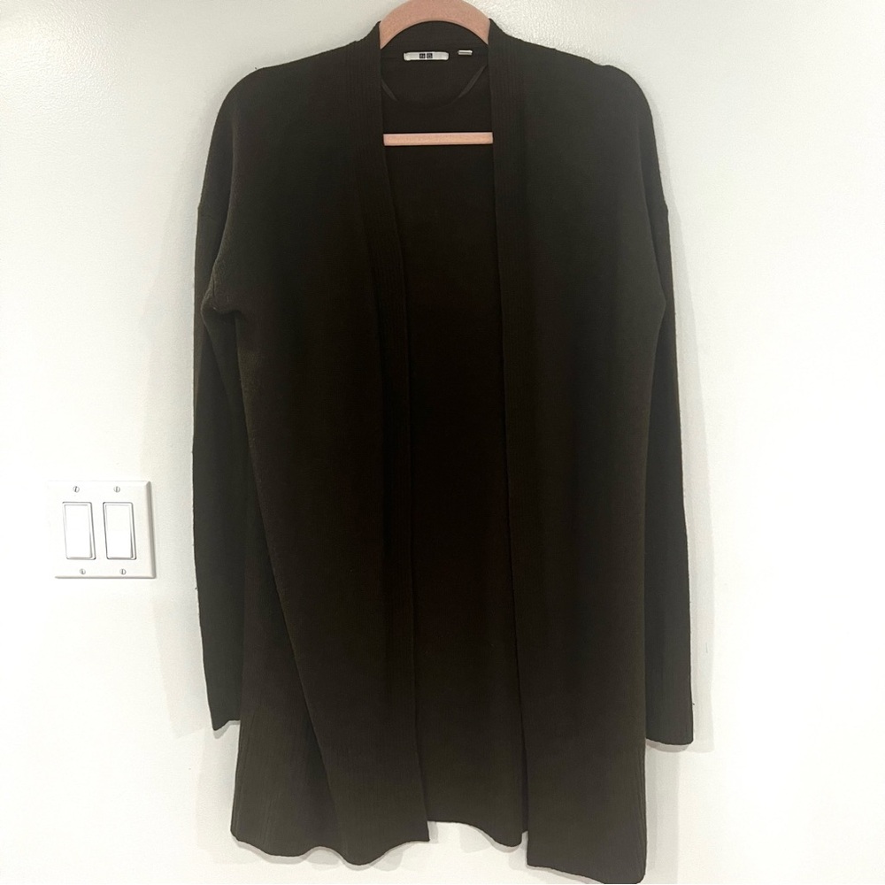 Uniqlo Wool/Cashmere Blend Women’s Duster Cardigan Sweater Dark Green Sz S